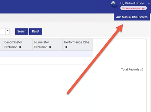 Registry Clearinghouse Top Right Add Manual CMS Scores